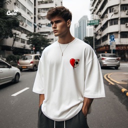 Skull Heart تيشيرت اوفر سايز قطن باللون الابيض للرجال