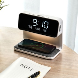 [HH00013378] منبه وساعة ديجيتال ذكي مدمج بشاحن وايرلس وإضاءة ليلة