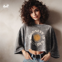 Kindness Is Golden كروب توب اوفر سايز باللون الرمادي