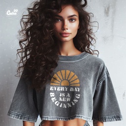 Every Day Is A  New Beginning كروب توب اوفر سايز باللون الرمادي