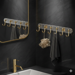 [HH00013552] شماعة حوائط اكليريك بلزق دبل فيس ب 6 هوك جولد لتعليق الملابس والأدوات