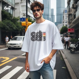 Adidas تيشيرت اوفر سايز قطن باللون الابيض للرجال