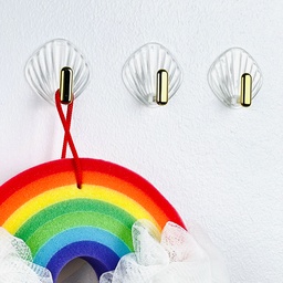 [HH00014443] طقم هوك شفاف بمقبض جولد 3 قطع بلزق دبل فيس لتعليق الاكسسورات والملابس