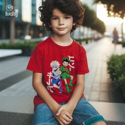 Killua x Gon تيشيرت اطفال قطن باللون الاحمر