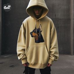 Doberman Dog هودي اوفر سايز قطن للرجال باللون البيج