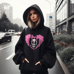 Smoked Heart هودي اوفر سايز قطن للنساء باللون الأسود